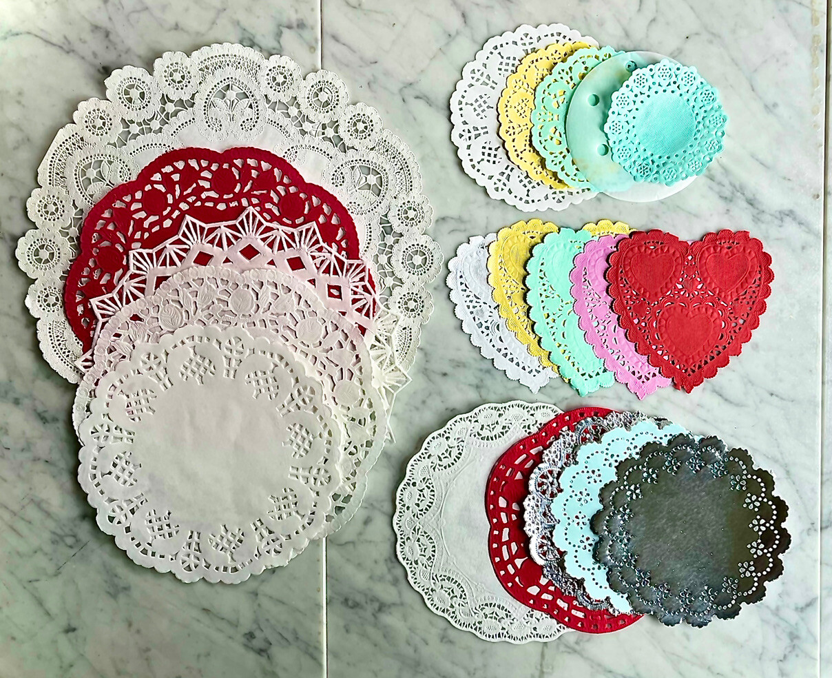 Paper Lace Doilies Craft Lot 20 Circles & Hearts, Variety Of Colors