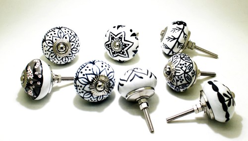 Ceramic White & Black Door Knob 8 Pcs Cabinet Knob Ceramic Knob Drawer Knob - Picture 4 of 8