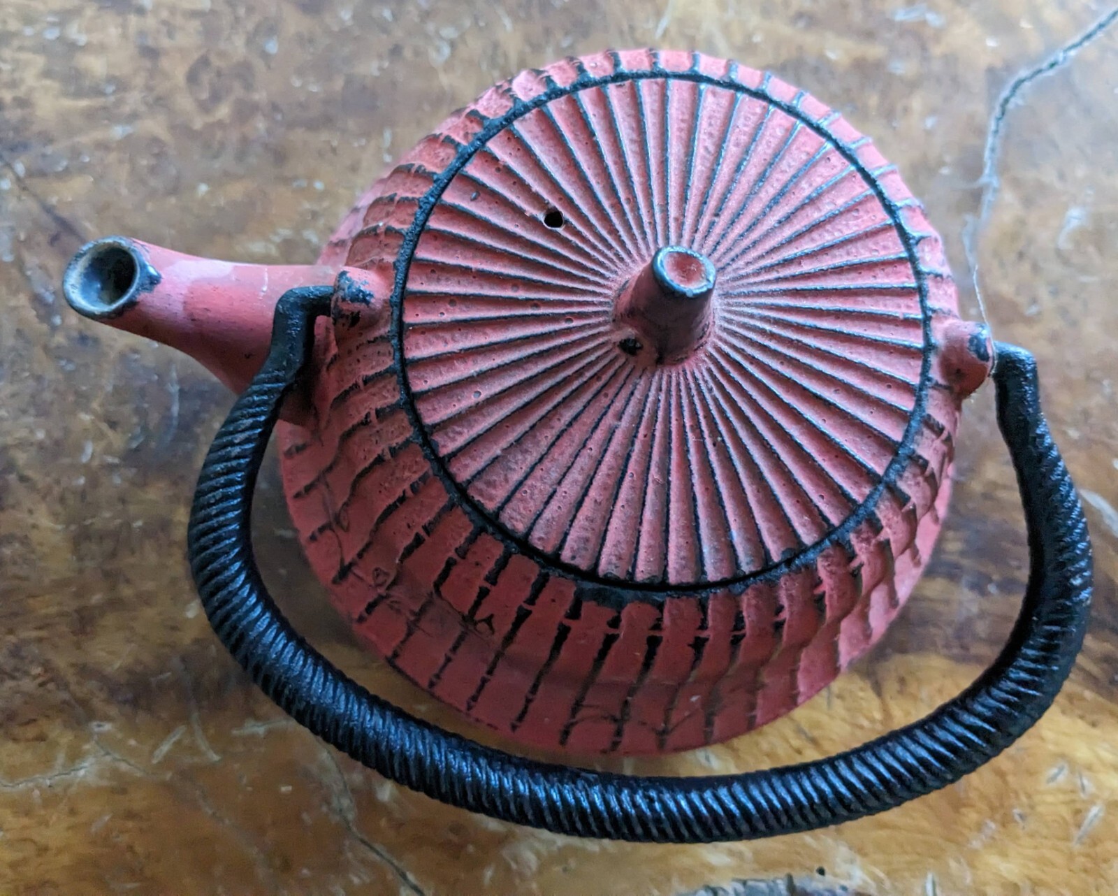 Red Cast Iron Asian Ribbed Teapot Infuser eBay