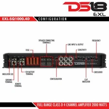 DS18 EXL-SQ1000.4D 2000 Watt 4/2 Channel Car Amplifier Class D Speaker Sub Amp