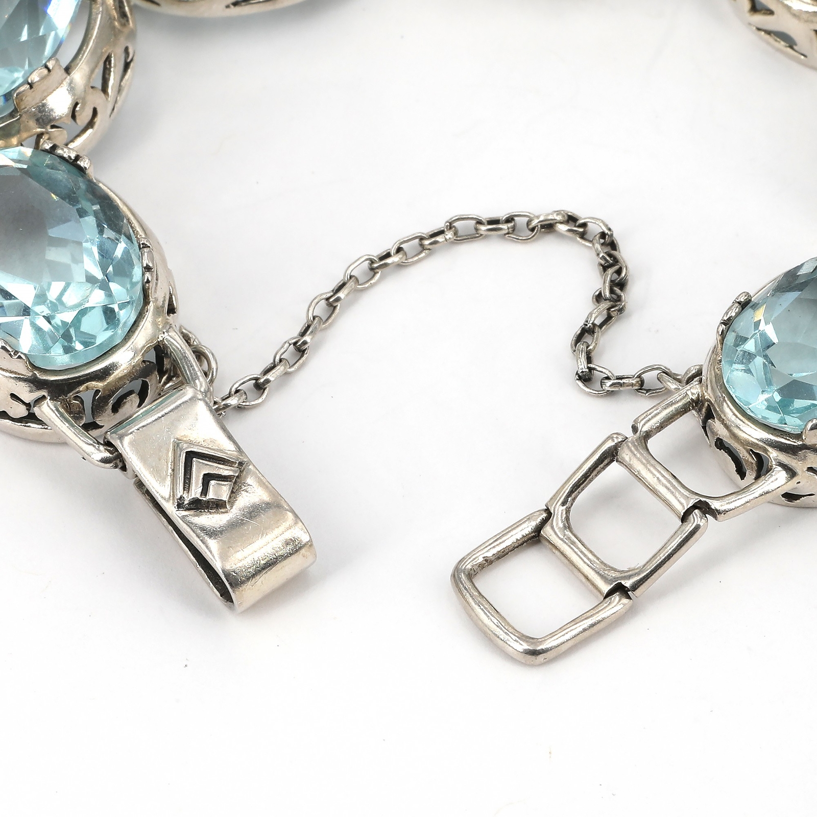 Retired Silpada BOLD Sterling BLUE LAGOON Aqua Glass Oval Link Bracelet B2093