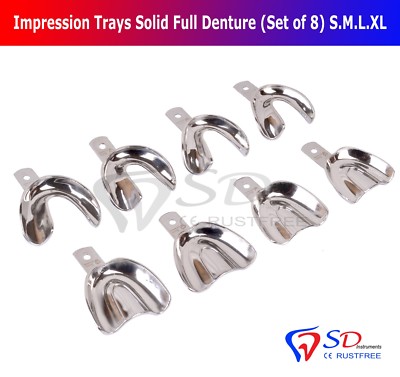 Zahn Impression Trays Full Zahnersatz Solid (Set 8) S-M-L- XL Obere Untere Neu