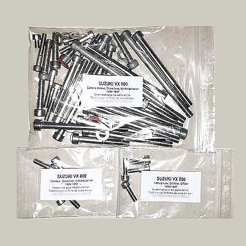 Kit vis carter moteur Suzuki VX 800 de 1989 à 1997 en acier inoxydable btr n3