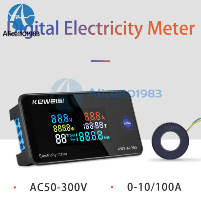 AC50-300V Digital 6 in 1 LCD Display Energy Current Voltmeter Temp Meter