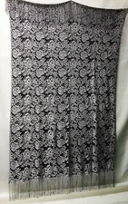 Black and Oyster Fringed Chantilly Lace Tablecloth Wrap Throw 41" x 74" Bedroom