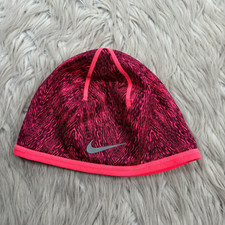 Nike Women's OS Reversible Fleece Skull Cap Beanie Running Bright Pink Print