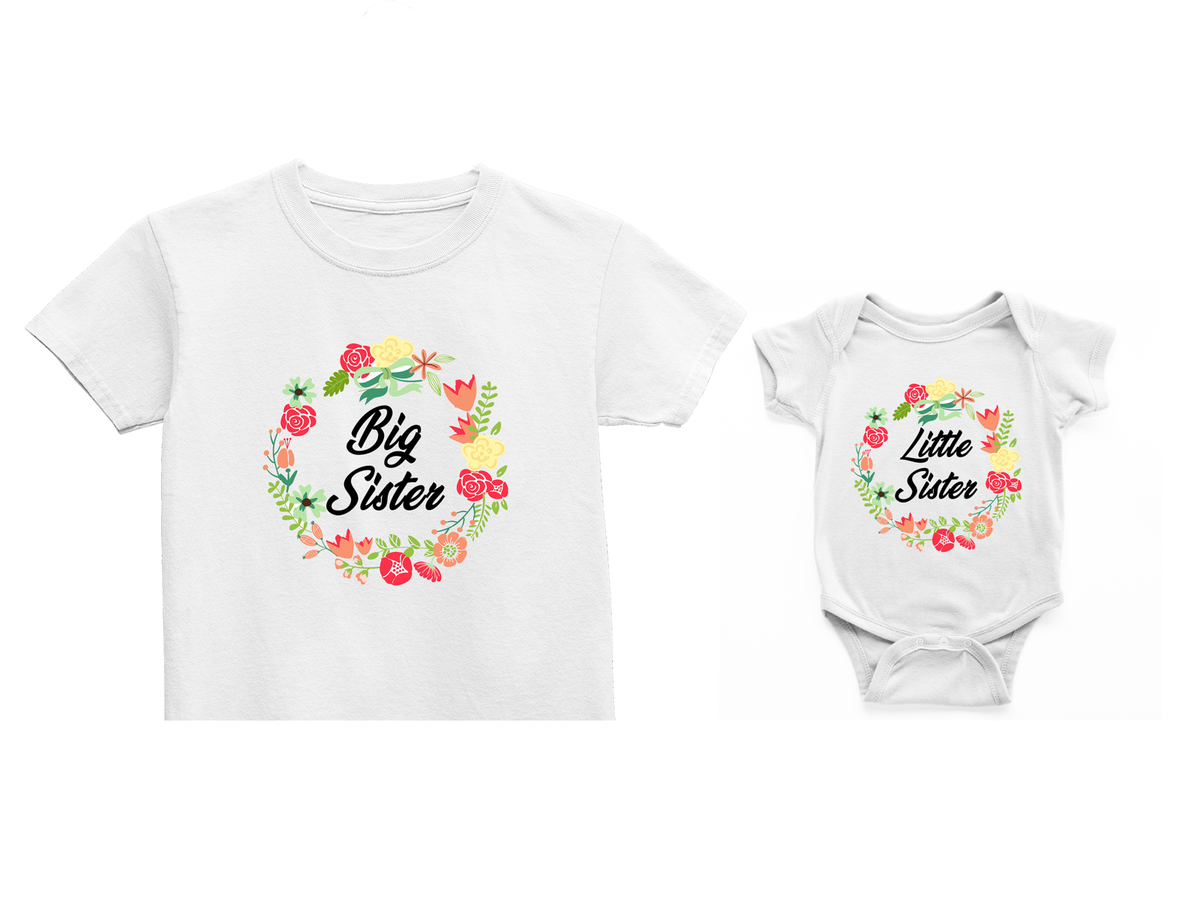 Little Sister flowers, Big Sis t-shirt, Matching Sister Outfits/shirts  newborn
