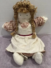 Vintage Rustic Handmade Rag Doll Plush 19” Burlap Body Jute Twine Hair