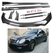 For Mercedes-Benz E Carbon Fiber Front Bumper Lip Spoiler 86.6" Side Skirt Kit