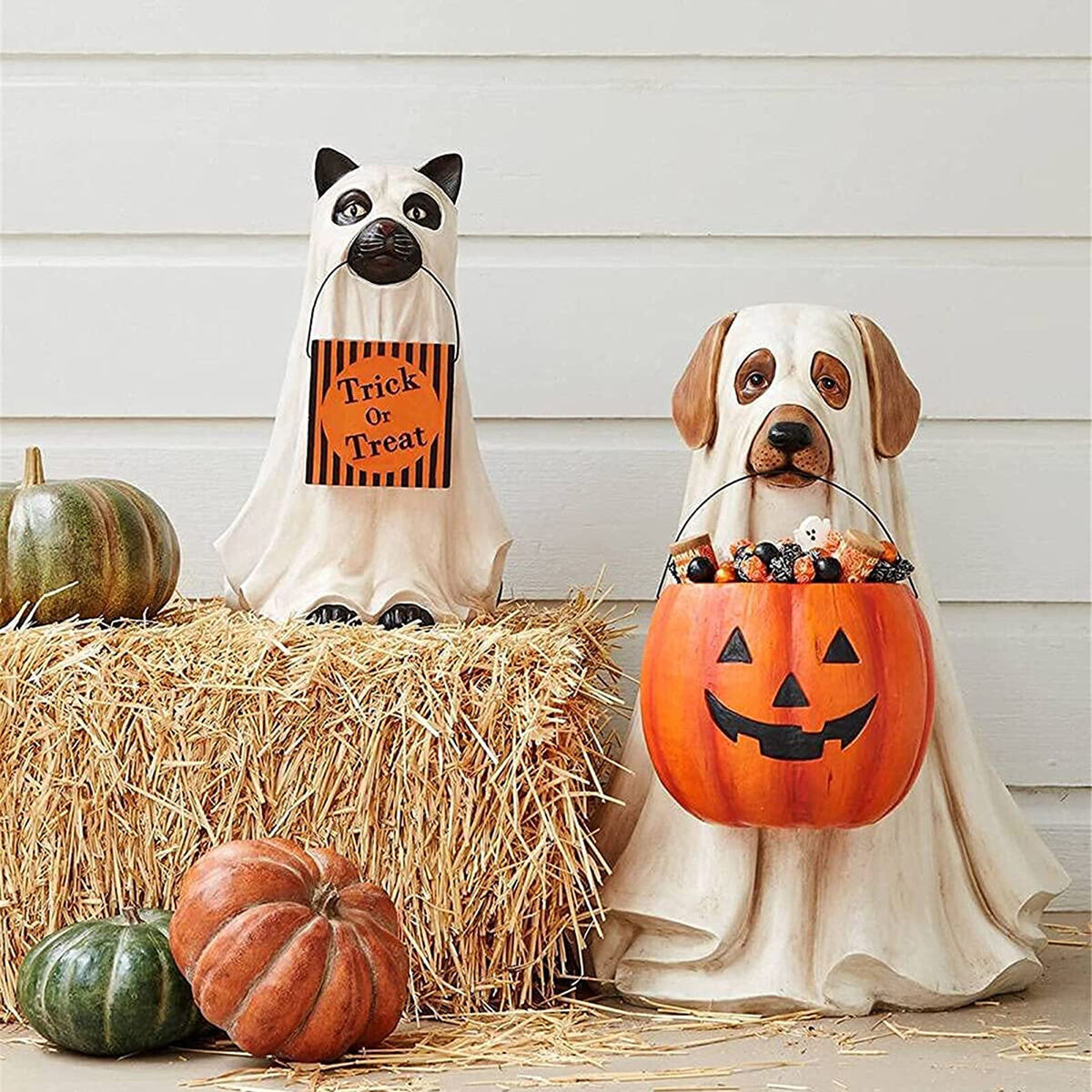 Halloween Trick Or Treat Ghost Dog Cat Candy Pumpkin Bowl Pot ...