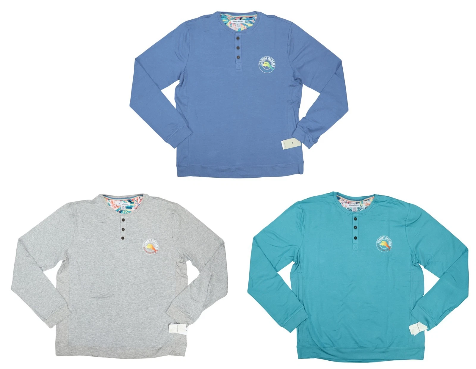 Tommy Bahama 3-Button Long Sleeve Solid Men's Henley T-Shirt NWT Pick Color/Size