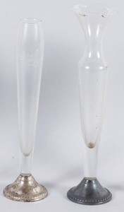 Lot Of 2 Different Vintage Sterling Silver Weighted Bud Vases glass 10.5” 9.5”