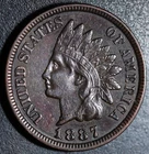 New Listing1887 INDIAN HEAD CENT - With LIBERTY & Near 4 DIAMONDS - AU UNC