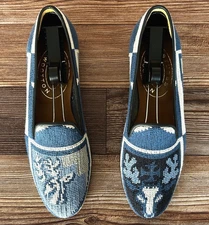 CUTE! Women's $575 Stubbs & Wootton Needlepoint “CREST” Slippers Loafer Shoe 8.5
