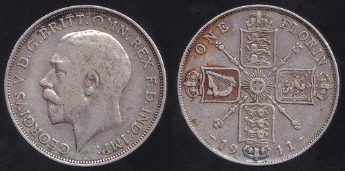 Great Britain 1911 One Florin 2/- George V - Fine
