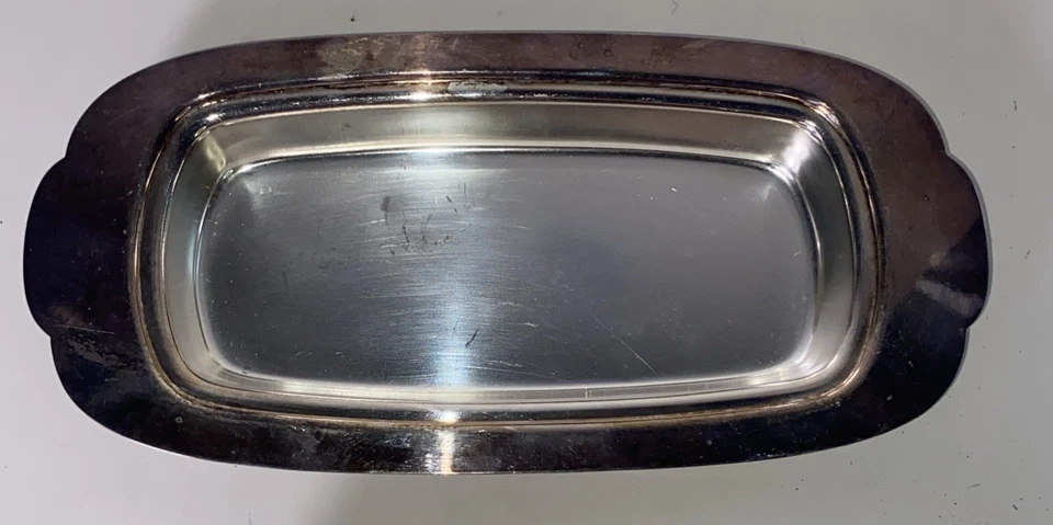 "Plato de mantequilla plateado vintage Oneida EE. UU. con tapa 8,5"" x 4""" Foto 2 de 4