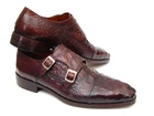 Paul Parkman Men's Double Monkstraps Brown & Bordeaux Crocodile Embossed Calfski