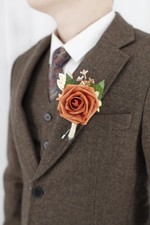 1 PCS Orange Rose Men Boutonniere Wedding Groom Groomsmen Prom Corsage