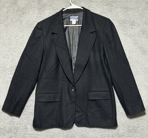 Pendleton, Vintage Pendleton Pure Virgin Wool Blazer Coat Womens Sz 12 Black Lined USA Made