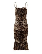 Dolce & Gabbana Brown Leopard Print Ruched Midi Women's Dress Authentic