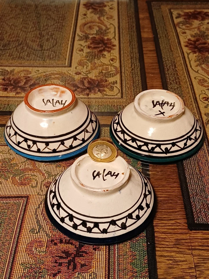 3x Vintage Safi Salah Moroccan Small Bowls. Hand Made And Decorated. - Image 2 of 4