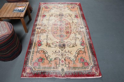 Decorative Rug, Patchwork Beige and Red 3.6x6.6 ft