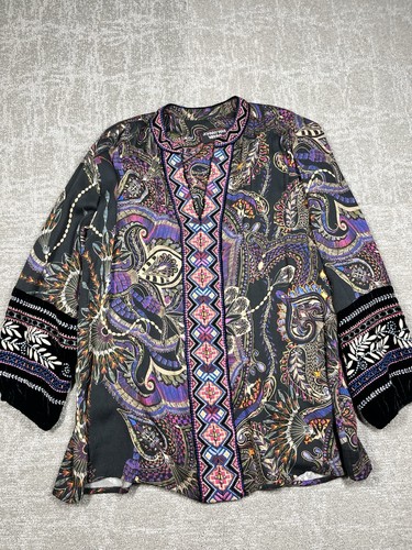 Johnny Was Workshop Paris Effortless Multicolor Paisley Embroidered Tunic Blouse