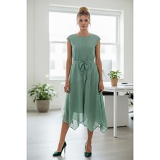 Vince Camuto Daybreak Dress Sz 16 Emerald Leaf Asymmetric Belted Sleeveless NWT