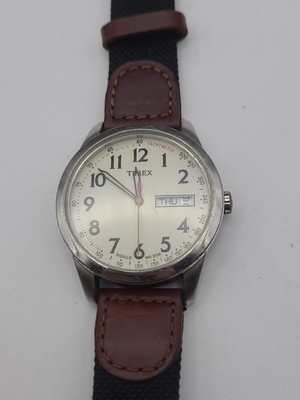 Timex Easy Reader Men's Quartz Wristwatch White Dial Brown Band Working