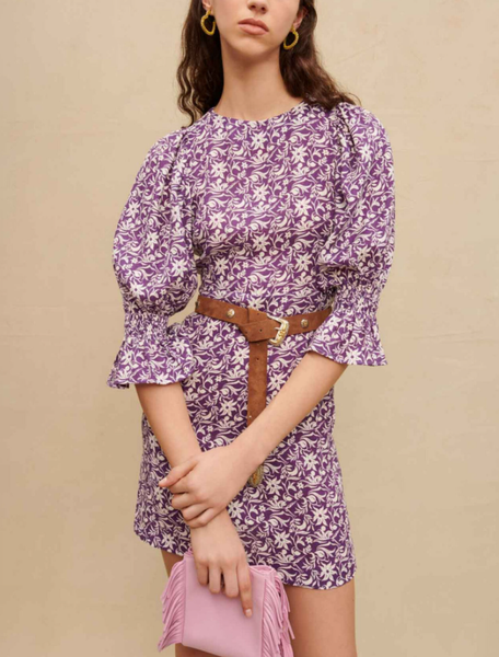 Maje Kleid Lila Leinenmischung Gr. 32 Damen Kurz Floral MFPRO02851-image