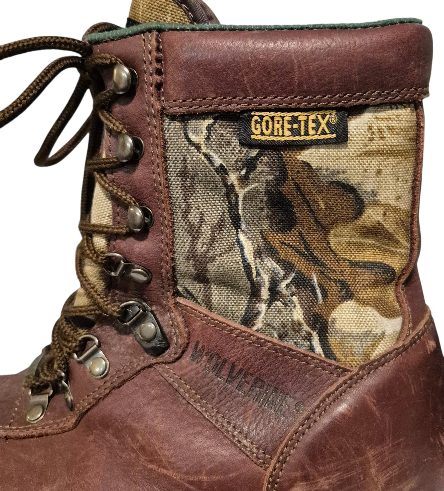 Wolverine Camo Leather Hiking Workwear High Top Boots Men's 9W Oil Resistant