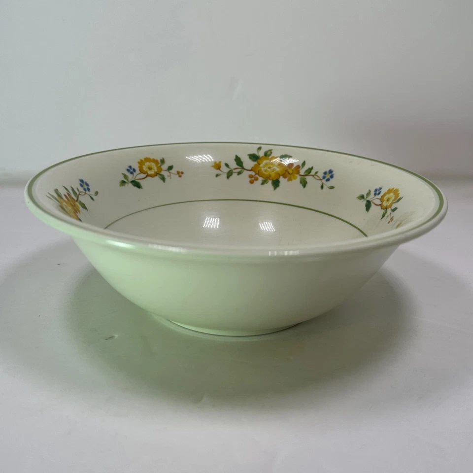 Cuenco de cereales Noritake Versatone linaje amarillo floral borde verde Japón B306W12 Foto 2 de 4