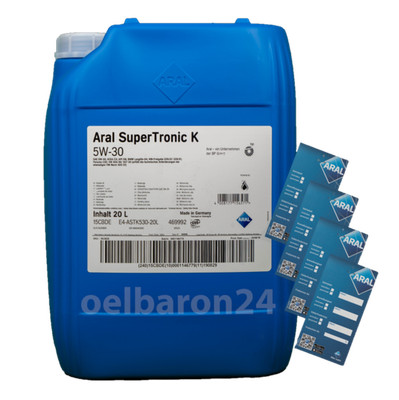 ARAL Super Tronic K SAE 5W-30  20 Liter + 4 Ölzettel Longlife 3 VW Mercedes 5w30
