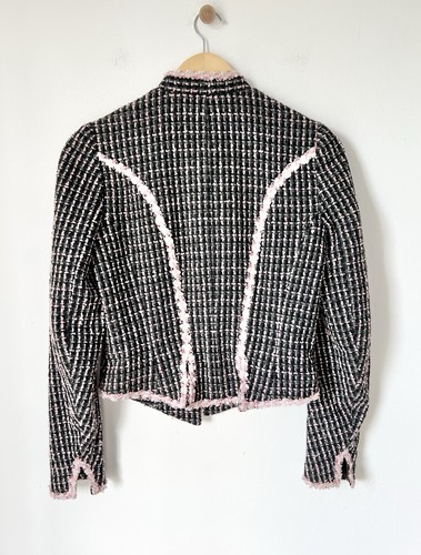 BETSEY JOHNSON Vintage 90s Y2K Pink Wool Blend Open Front Tweed Blazer. 6 - Picture 6 of 8