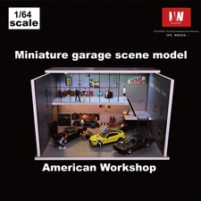 Diorama 1/64 Car Garage Model City LED Street Car Repair Workshop Scene Display