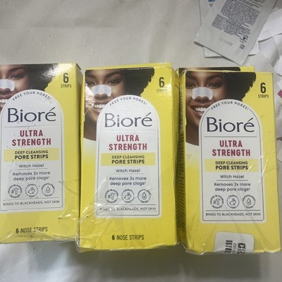 3 X Biore Witch Hazel Ultra Deep Cleaning Pore Blackhead Nose Strips 6 Ct - 18 T