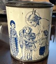 Vintage Tin Coin Bank Women's Auxiliary Sunday school The Little Helpers Toronto