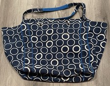Thirty One Gifts Navy Blue White Circles Tote Bag With Inside Zip Pouch