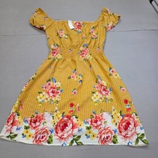 DVDN Off Shoulder Floral Dress Womens L Mustard Yellow Smocked Waist NWT Elastic