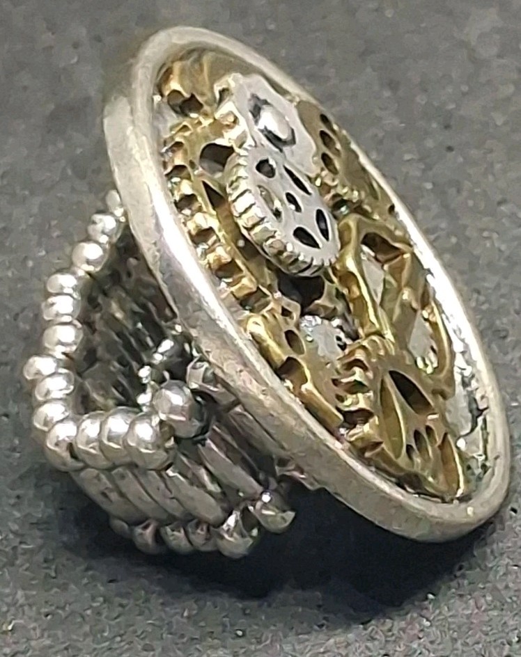 Steampunk Gear Statement Ring With Stretch Band I… - image 2