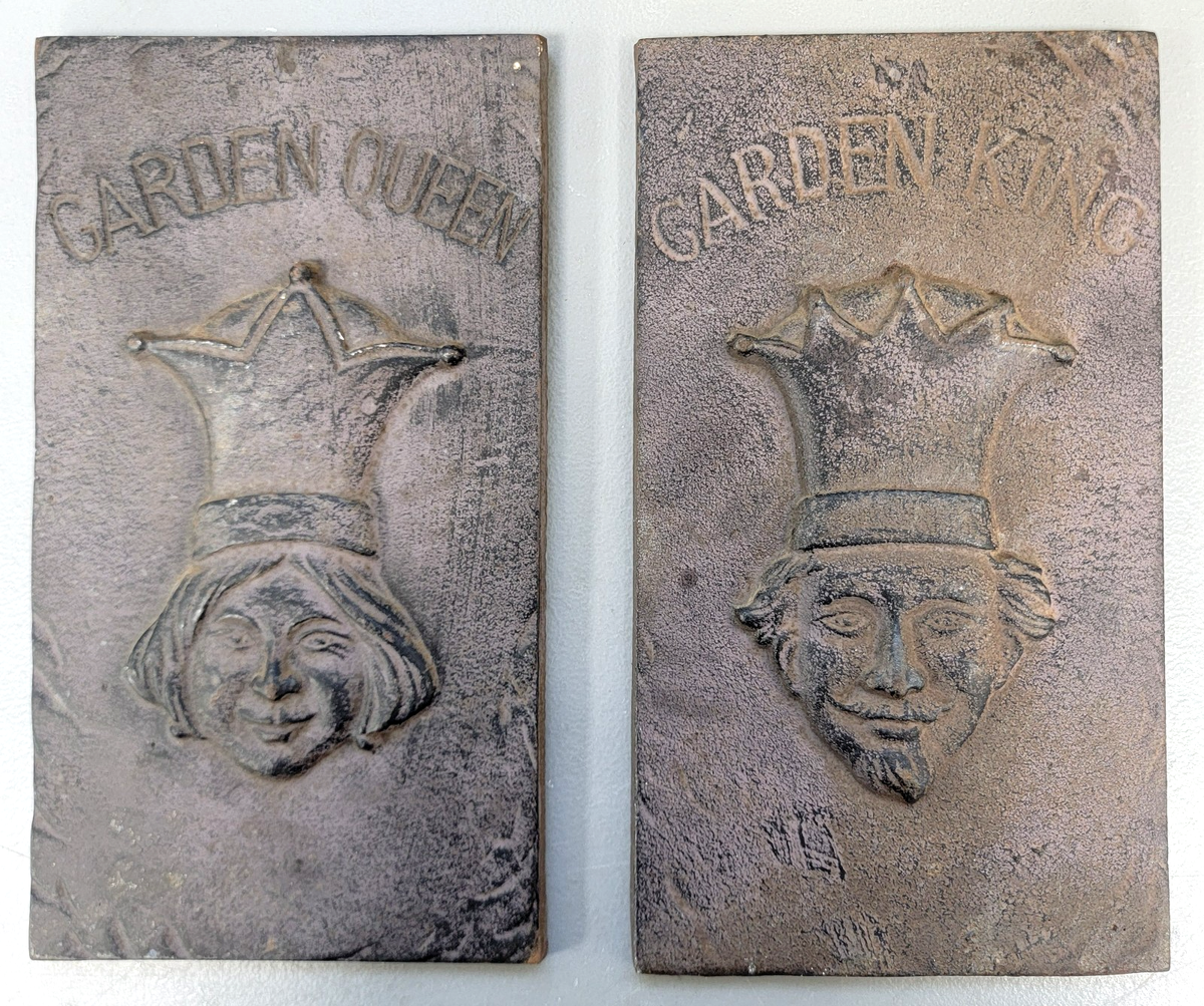 Vintage Garden King & Garden Queen Cast Iron Garden Plaque Pair