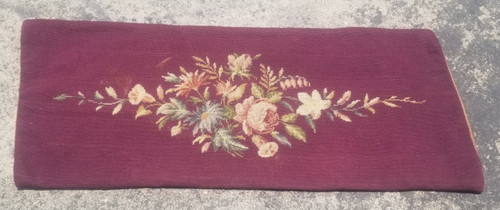 Vintage French Floral Needlepoint Handmade Multicolor Rug Wool Carpet 90x38 cm