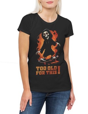 Old Skate Ripper Damen T-Shirt Skateboard Skeleton Skull Bones Skater Ollie