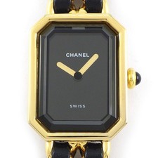 CHANEL Watch Premiere M H0001 Octagonal Black Dial Gold-plated Metal Leather Qz