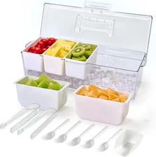 Chilled Condiment Caddy Server with 5 Removable Compartments Containers & Hidden