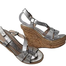 Gastone lucioli silver leather wedge espidrille sz 36 made in Italy US 5.5