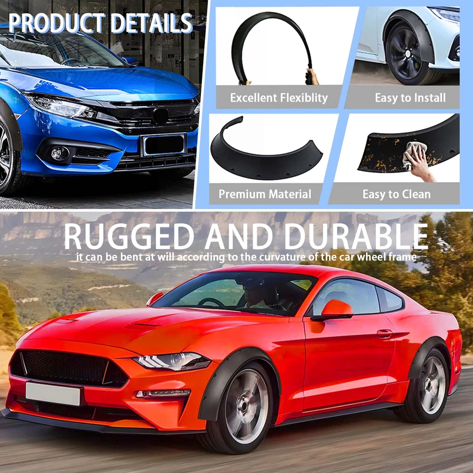 For Honda Civic 4PCS Fender Flares Over Wide Body Kit Wheel Arches Protector - Image 4 of 4