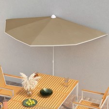 Half Round Garden Parasol Taupe UV Resistant Patio Umbrella Steel Pole