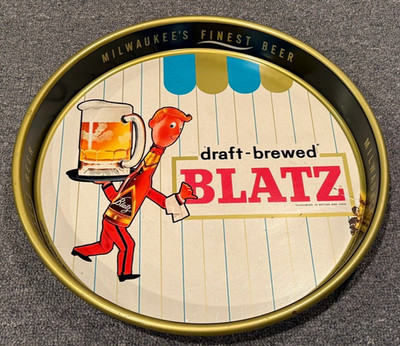 Vintage Blatz 1964 Beer Tray Draft-Brewed Promo Bottle Man Waiter Milwaukee WI