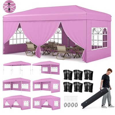 10 X 20 FT Pop up Canopy Tent w/ 6 Sidewalls, Wheeled Bag, 6 Sandbags, 10 Stakes